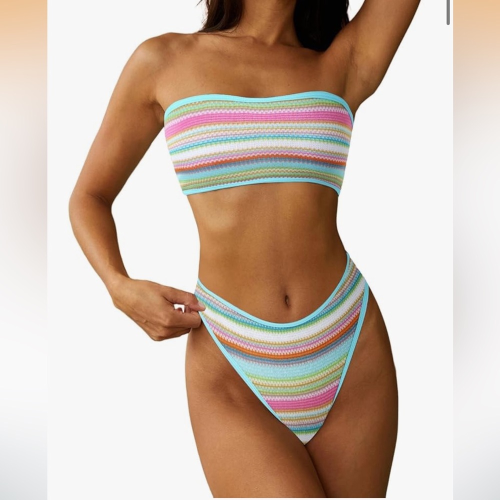 Zaful Multicolor Knit Bikini Top with Blue Accents